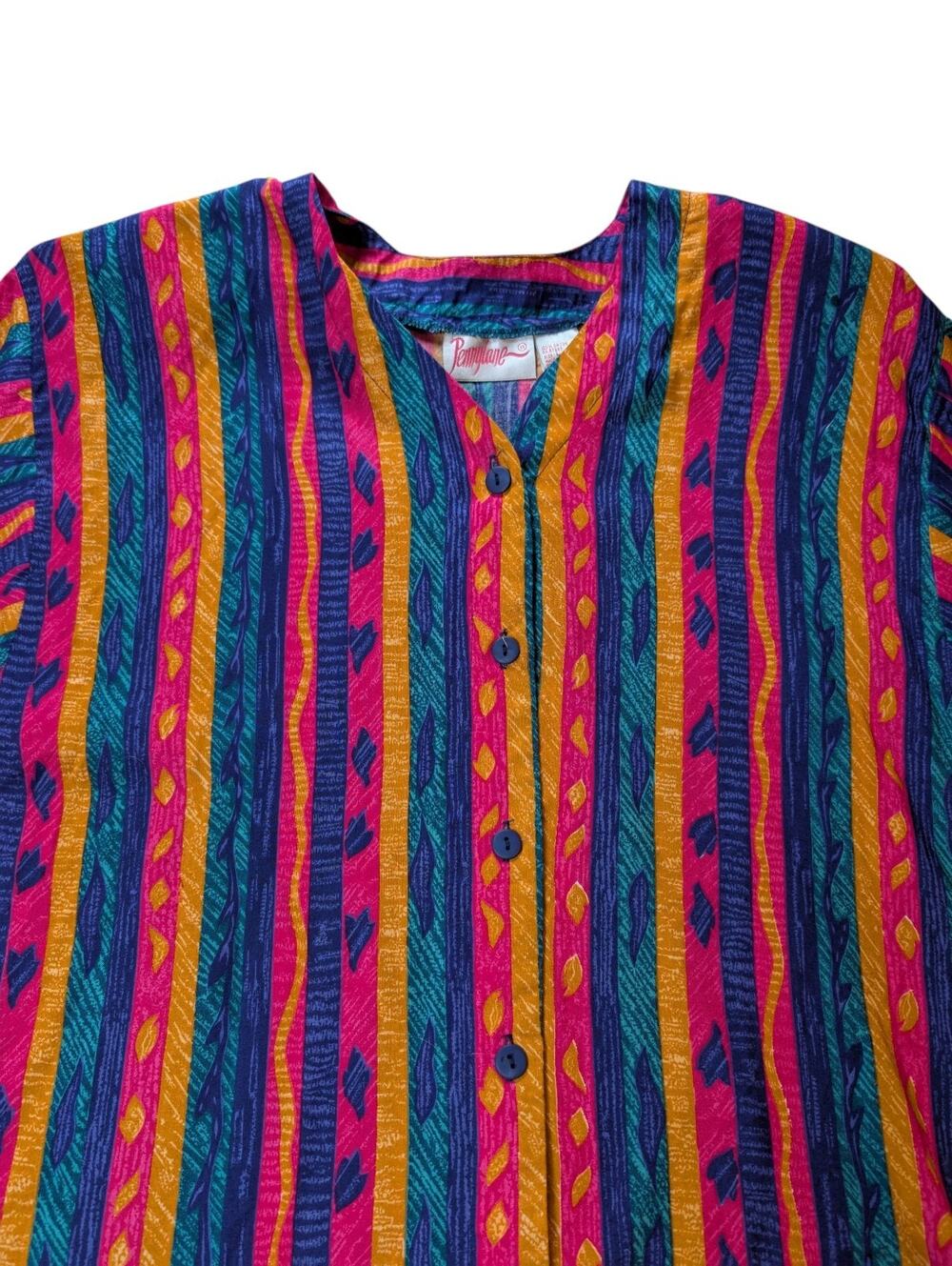Penny Lane VTG 90s Y2K Women's L Button Up Enhanced Shoulders Top
